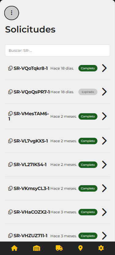 Historial de solicitudes por folio